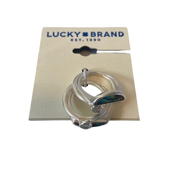 Stack Set Stone Matte Silver Ring Set w/ Faux Abalone - Picture 4 of 5